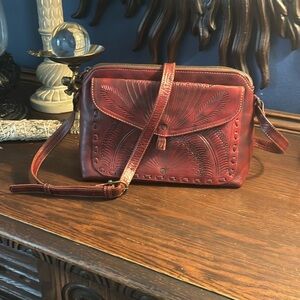 Tooled Red Crossbody Bag